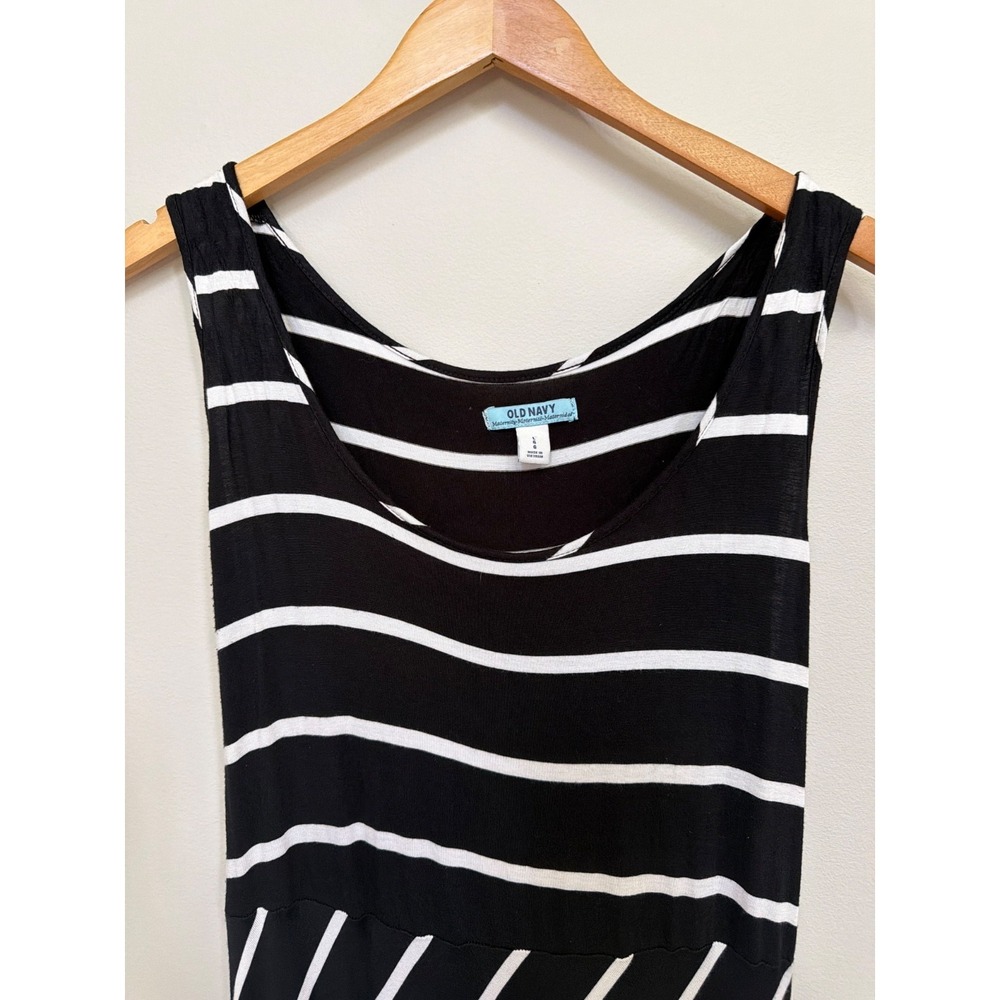 Old‎ Navy Black White Stripe Maxi Maternity Dress Sz L Sleeveless Beach Coastal